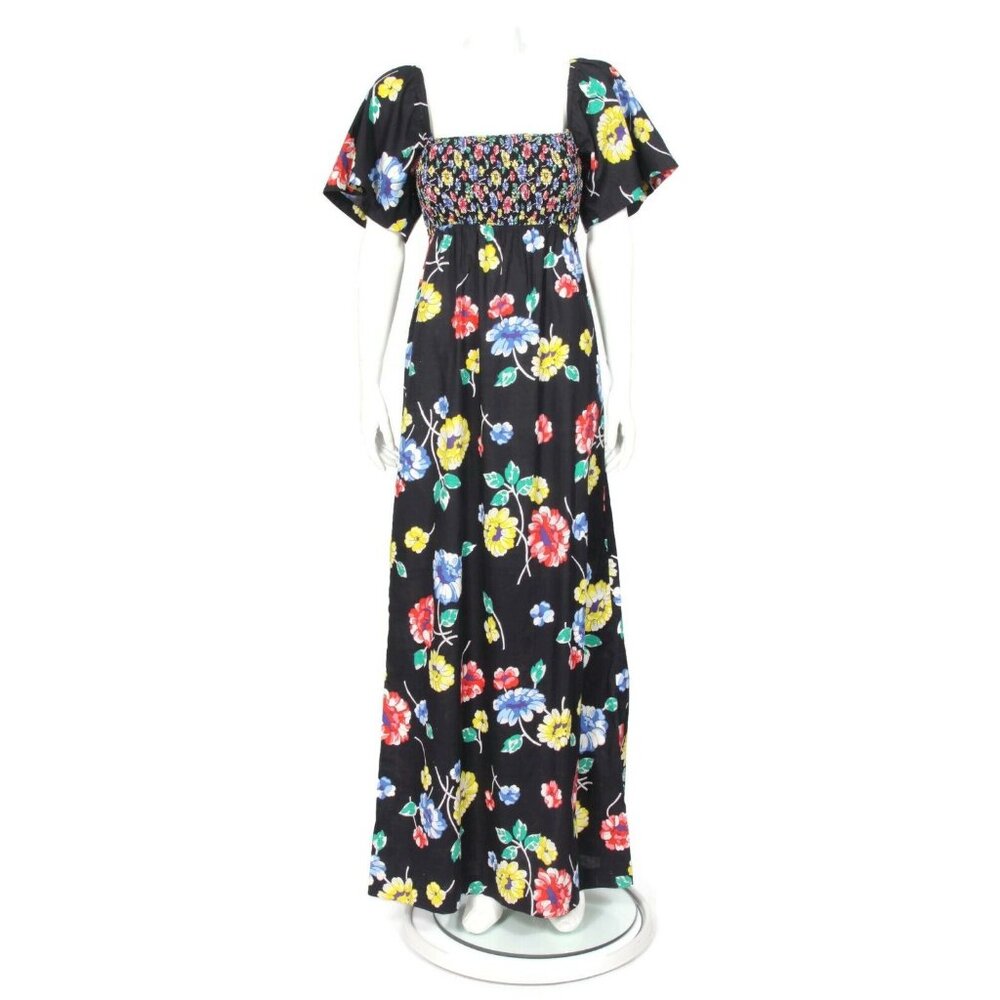 Vtg Bonwit Teller Floral Cottagecore Smocked Angel Sleeve Maxi Dress  XS/S - 641